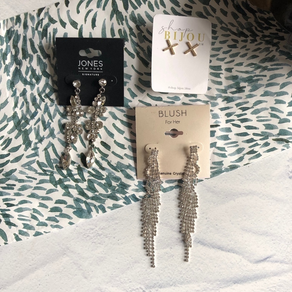 Earrings Lot—3 pairs Dangly Prom Rhinestone